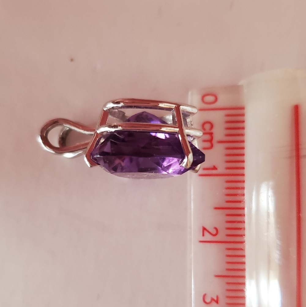 Large Genuine Heart Amethyst Pendant Sterling Silver With 925 Necklace - Picture 9 of 11